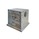Distressed Pastel Gray Square Moon Face Wood Trunk Box ws4441S