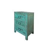 Distressed Teal Green Marks 3 Drawers End Table Nightstand Cabinet ws4459S