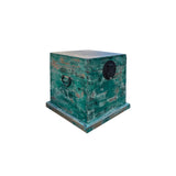 Distressed Teal Green Square Moon Face Wood Trunk Box ws4488S