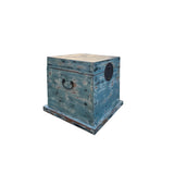 Distressed Pastel Light Blue Square Moon Face Wood Trunk Box ws4498S