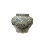 Vintage Fade Gray Blue White Fat Body Scenery Graphic Porcelain Vase ws4501S