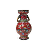 Oriental Red Elephant Heads Cranes Flower Graphic Small Porcelain Art Vase ws4506S