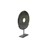 Dark Green Stone Crafted Round Fengshui Harmony Plaque on Stand Display ws4521S