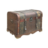 Vintage Weathered Patina Treasure Chest Shape Wood Trunk Box ws4528S