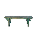 Distressed Brown Green Blue Village Slim Narrow Scroll Apron Wood Bench ws4535S