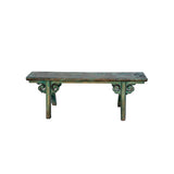 Distressed Brown Green Blue Village Slim Narrow Scroll Apron Wood Bench ws4536S