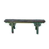 Distressed Brown Teal Blue Green Village Slim Narrow Scroll Apron Wood Bench ws4539S
