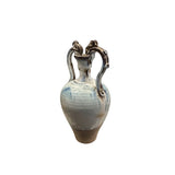 Oriental Handmade Ancient Dragon Handle Off White Glaze Ceramic Vase ws4562S