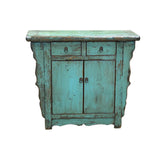 Vintage Distressed Teal Blue Green Carved Apron Console Table ws4582S
