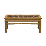 Oriental Ming Style Lattice Panel Inset Light Tan Brown Wood Bench Table ws4587S