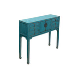 Distressed Blue Lacquer 6 Drawers Narrow Slim Console Foyer Side Table ws4597S