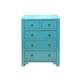 Turquoise Blue 5 Drawers Narrow Credenza Sideboard Cabinet ws4605S