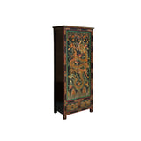 Tibetan Style Golden Dragon Graphic Tall Slim Narrow Storage Cabinet ws4610S