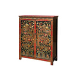 Tibetan Style Golden Double Dragons Graphic Credenza Storage Cabinet ws4618S
