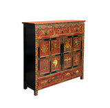 Tibetan Style 8 Auspicious Symbols Graphic Credenza Storage Cabinet ws4623S
