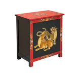 Tibetan Oriental Black Red Tigers Graphic End Table Nightstand ws4626S