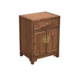 Natural Wood Brown Stain Moon Face 2 Doors End Table Nightstand ws4635S
