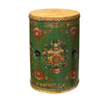 Chinese Tibetan Style Drum Shape Teal Green Jewel Tower Floral Side Table ws4644S