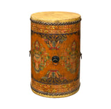 Chinese Tibetan Style Drum Shape Orange Black Jewel Tower Floral Side Table ws4647S