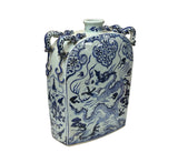 Chinese Blue White Porcelain Dragon Scroll Pattern Square Flat Vase ws4648S