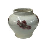 Oriental Off White Base Brick Red Fishes Ceramic Art Vase Jar ws4650S