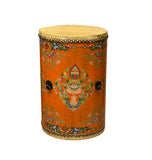 Chinese Tibetan Style Drum Shape Orange Jewel Tower Floral Side Table ws4651S
