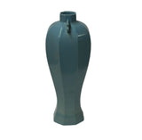 Oriental Octagonal Solid Mid Blue Glaze Ceramic Art Vase Jar ws4657S