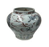 Oriental Off White Crackle Base Blue Red Dragon Ceramic Art Vase Jar ws4658S