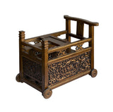 Vintage Chinese Brown Stain Ornate Relief Carving Motif Cart Shape Chest Table ws4664S