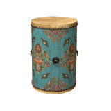 Chinese Tibetan Style Drum Shape Turquoise Jewel Tower Floral Side Table ws4671S