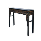 Chinese Vintage Black Golden Carving Motif Tall Altar Console Table ws4674S