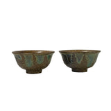 Pair Chinese Ceramic Bronze Brown Turquoise Glaze Cup Display Art ws4678S