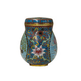 Teal Turquoise Metal Cloisonné Birds Flower Enamel Round Box Jar ws4702S