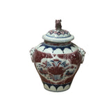 Orient Crackle Blue Red White Floral Graphic Ceramic Jar ws4718S