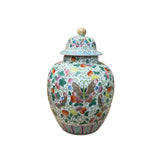 Multi-Color Floral Butterflies Graphic Porcelain General Temple Jar ws4734S