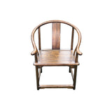 Chinese Oriental Brown Horseshoe Round Back Elm Wood Armchair ws4741S
