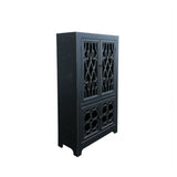 Distressed Black Latticework Glass Doors China Bookcase Cabinet Hutch ws4752S