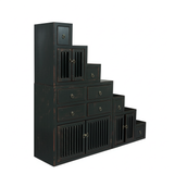 Distressed Black Triangle Step Tansu Storage Cabinet Display Room Divider ws4760S