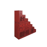 Distressed Red Triangle Step Tansu Storage Cabinet Display Room Divider ws4755S