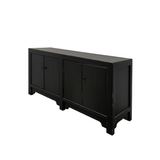 Distressed Black Rough Wood 4 Doors Credenza Console Cabinet ws4757S