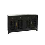Black Lattice Doors Drawers Sideboard Credenza Console Cabinet ws4756S