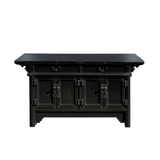 Chinese Distressed Black Scroll Accent Low Sideboard Console Table Cabinet ws4758S