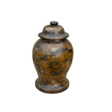 Chinese Distressed Brown Lacquer Golden Scenery Wood Temple Jar ws4763S