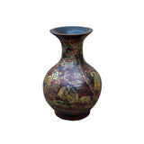 Chinese Brown Lacquer Golden Scenery Decorative Wood Vase Art ws4764S