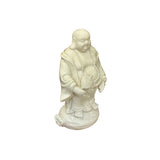 White Happy Laughing Buddha Holding Fan Deity Porcelain Figure ws4783S