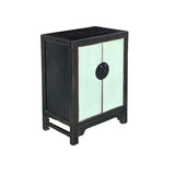 Distressed Black Frame Moon Face Light Green Blue End Table Nightstand ws4802S