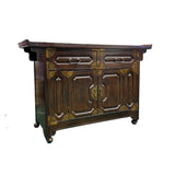 Dark Brown Vintage Point Edge Characters Engraved Top Credenza Cabinet ws4804S