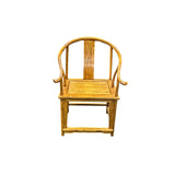 Oriental Light Brown Horseshoe Round Back Elm Wood Armchair ws4806S
