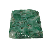 Natural Green Stone Koi Fishes Motif Carving Display Plaque Art ws4835S