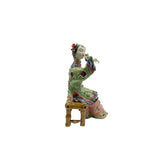 Chinese Porcelain Qing Style Dressing Sitting Bench Bird Lady Figure ws4848S